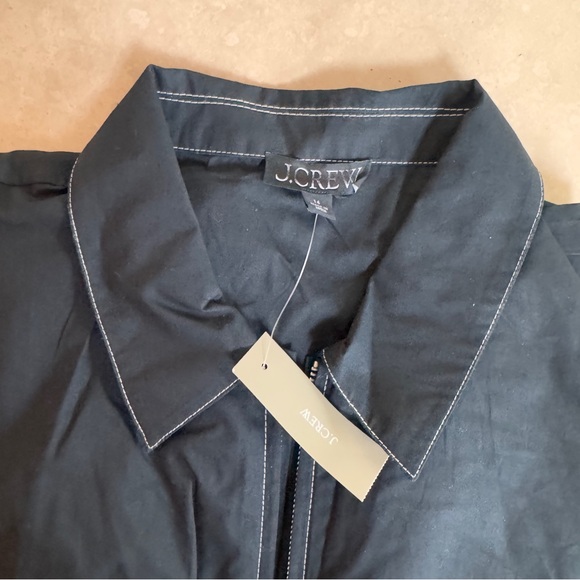 J Crew Black Zip Up Shirt Dress Short Sleeve Midi Women Sz 14 Fit Flare Pockets - Picture 12 of 13